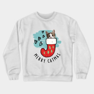 Cat in Christmas sock, Merry Catmas with heart, Merry Christmas with cat Crewneck Sweatshirt